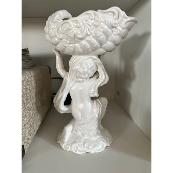 Vintage Inarco Ceramic Cherub God Vessel White Ornate Planter Vase Decor - Picture 3 of 7